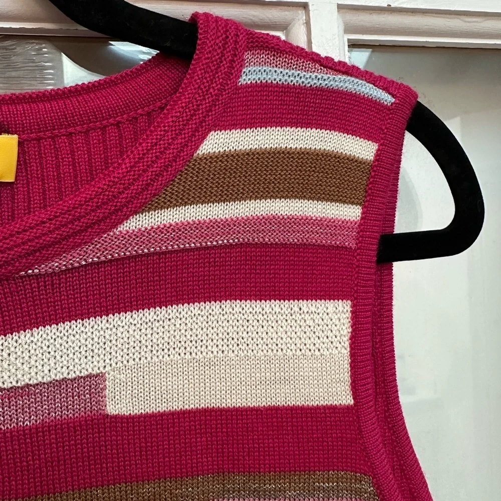St. John Wool Magenta Shimmer Metallic Ribbed Striped Sleeveless Sweater Size S - Picture 2 of 10